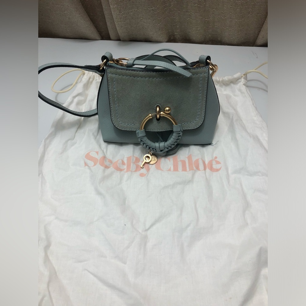 100% AUTH se by Chloé Joan Mini Green Leather Crossbody Bag Small Visible Damage